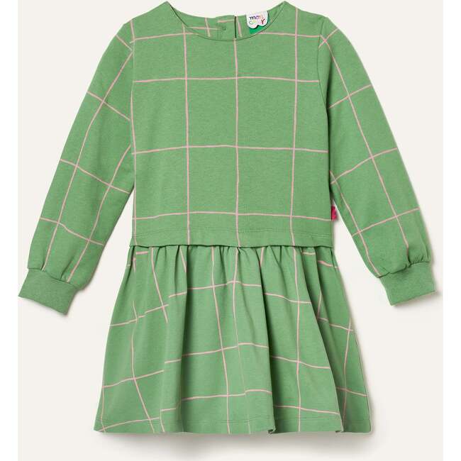 Recycled Cotton And Jersey Grid Dress, Green