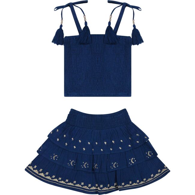 Louisa Top and Skirt Set Galaxy Embroidery, Blue