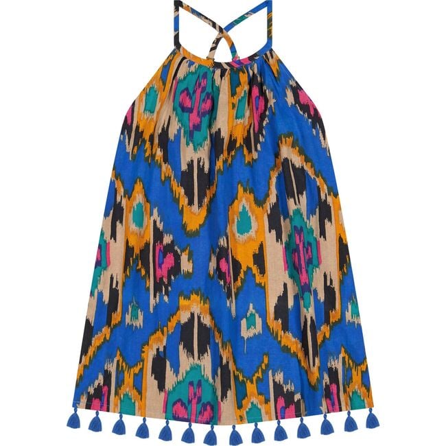 Mini Chantal Girls Dress Fiesta Blue Ikat, Blue