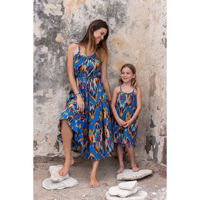 Mini Chantal Girls Dress Fiesta Blue Ikat, Blue - Dresses - 3