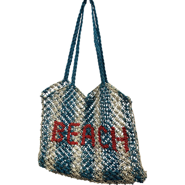 St Jean Jute Beach Tote "Soleil", blue