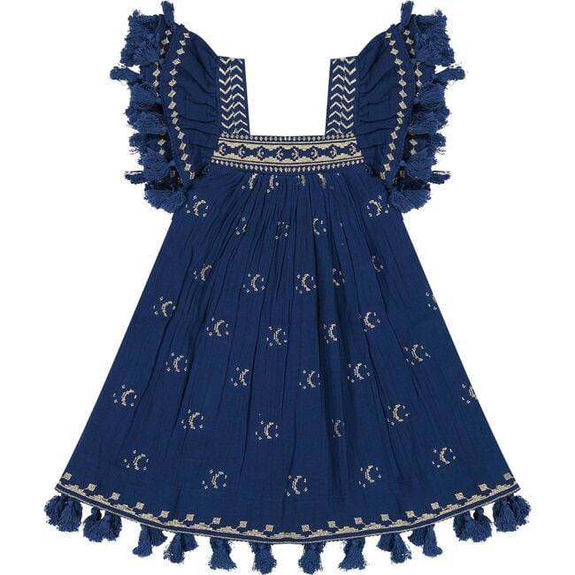 Serena Girls Tassel Dress Galaxy Embroidery, Blue