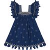 Serena Girls Tassel Dress Galaxy Embroidery, Blue - Dresses - 1 - thumbnail