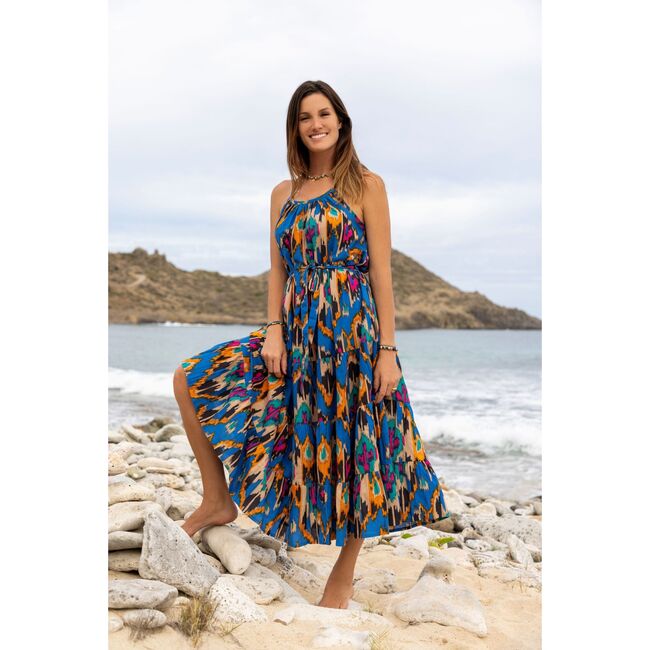 Sabine Womens Maxi Dress Fiesta Blue Ikat, Blue