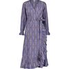 Genevieve Womens Ruffle Wrap Dress Chambray Ikat, Blue - Dresses - 1 - thumbnail