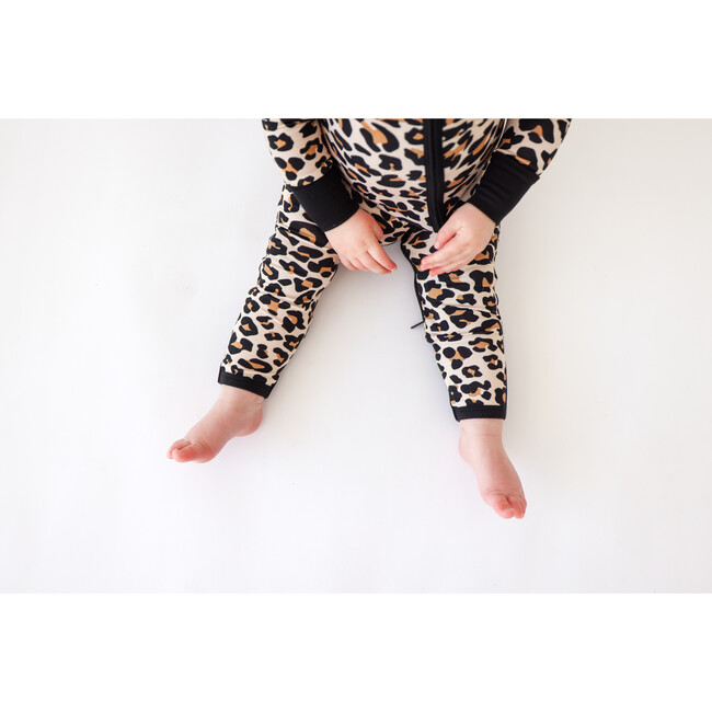 Lana Leopard Convertible One-Piece Zipper Footie, Beige - Footie Pajamas - 4