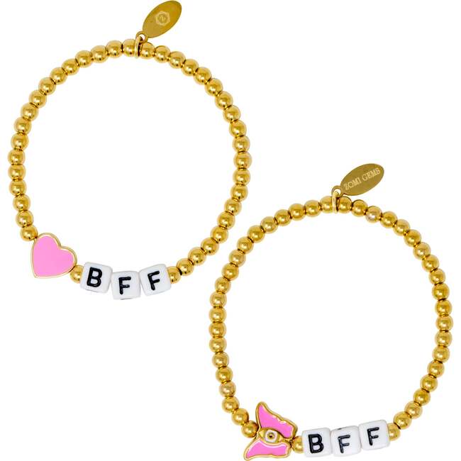 Girl's BFF Butterfly / Heart Bead Bracelet Set
