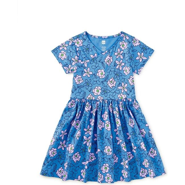 Short Sleeve Wrap Neck Dress, Carnation Toss