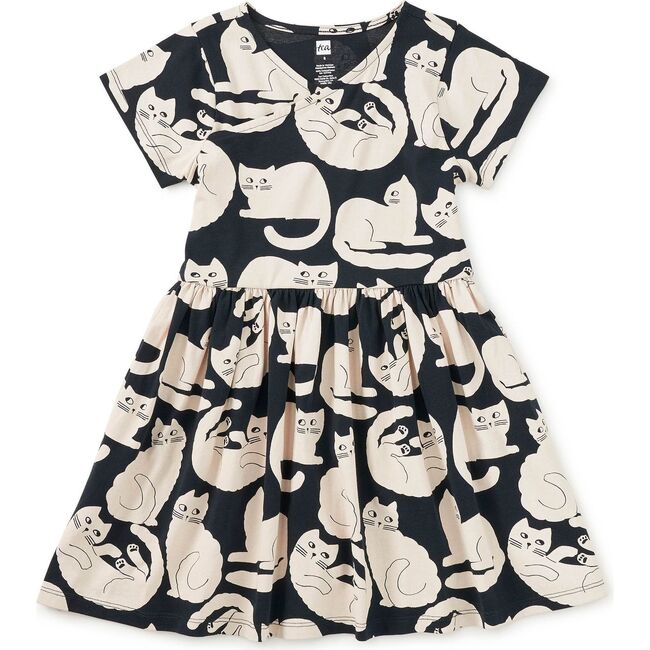 Short Sleeve Wrap Neck Dress, Curious Cats