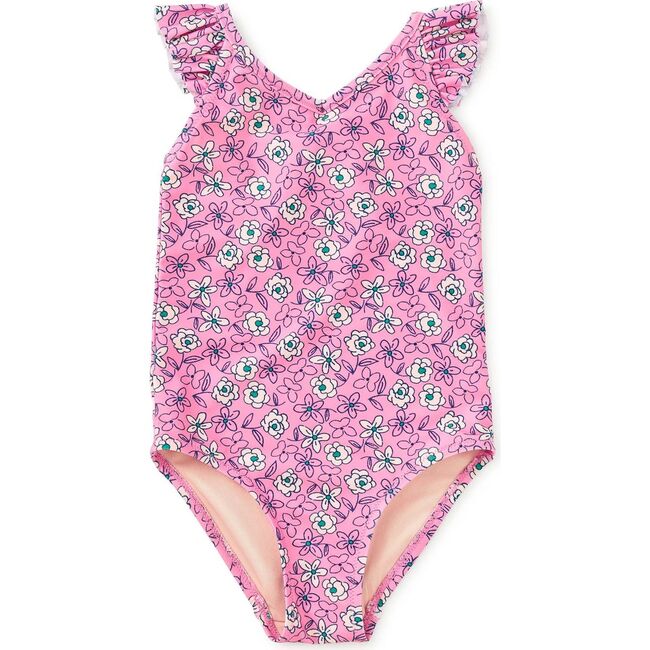Ruffle One-Piece Swimsuit, Carnation Toss