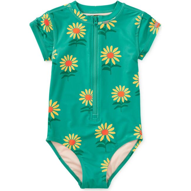 Rash Guard One-Piece Swimsuit, Sunflowers