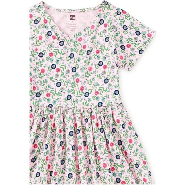 Short Sleeve Wrap Neck Dress, Azulejos Florales