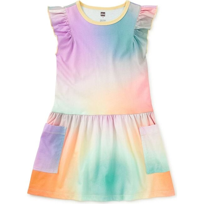 Flutter Sleeve Pocket Dress, Rainbow Gradient