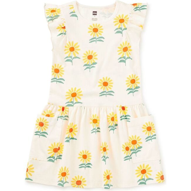 Flutter Sleeve Pocket Dress, Sunflowers