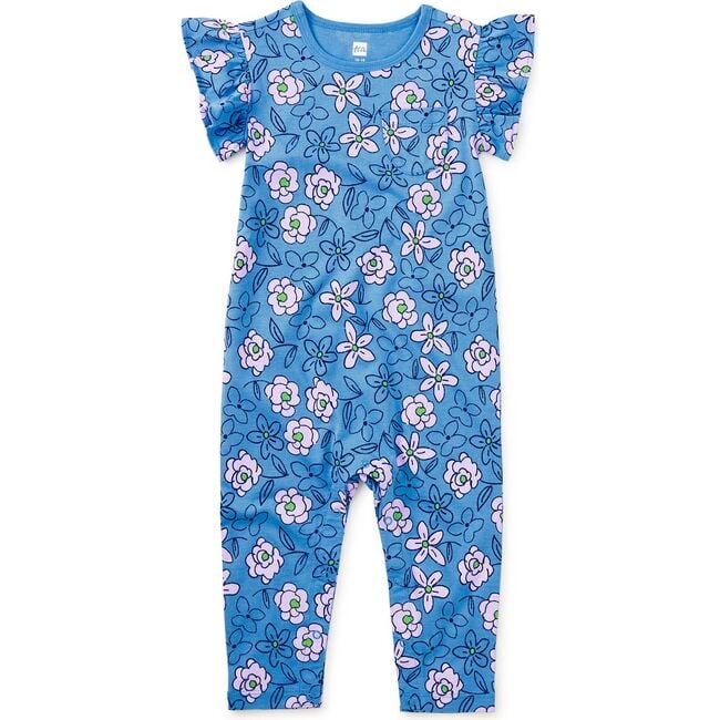 Ruffle Sleeve Pocket Romper, Carnation Toss