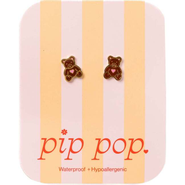 Teddy Bear Studs, Brown - Earrings - 3