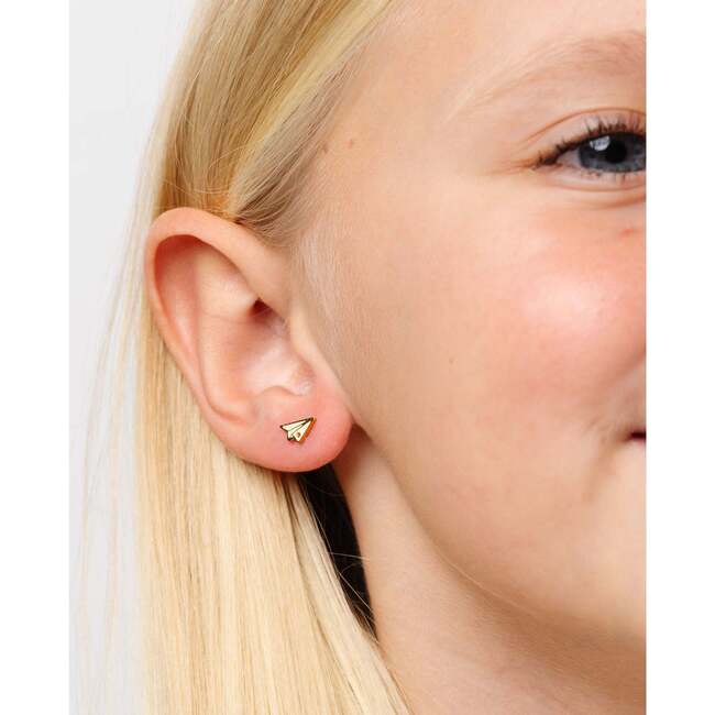 Paper Airplane Studs, White - Earrings - 4