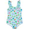 Tropical Print Ruffle Neck Swimsuit - One Pieces - 1 - thumbnail