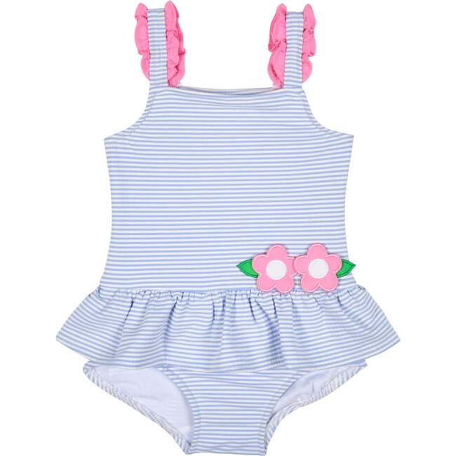 Seersucker Swimsuit With Flowers