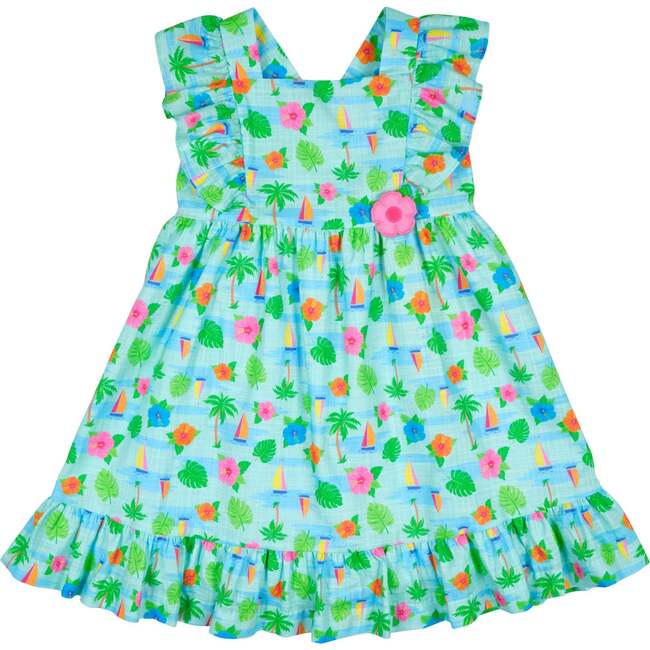 Printed Linen-Look Dress With Flower