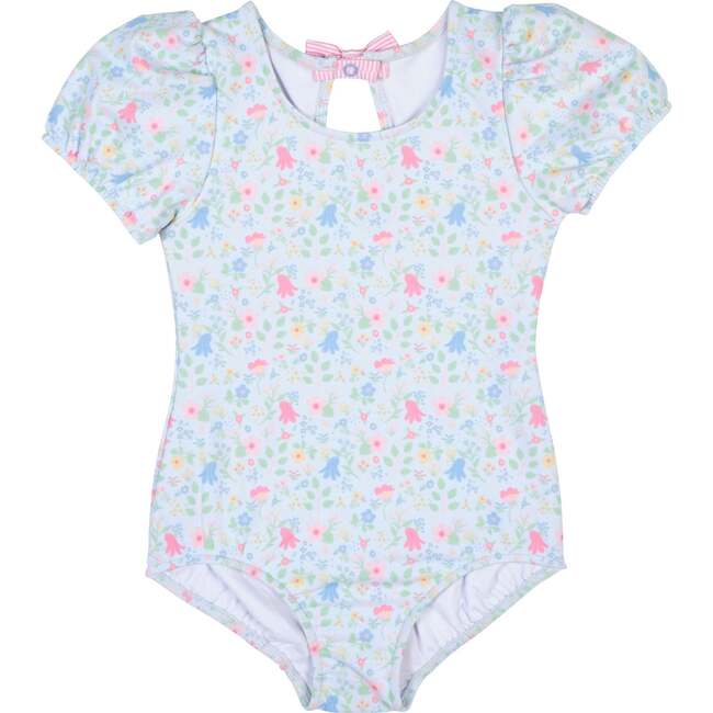 Floral Print Swimsuit with Puff Sleeves