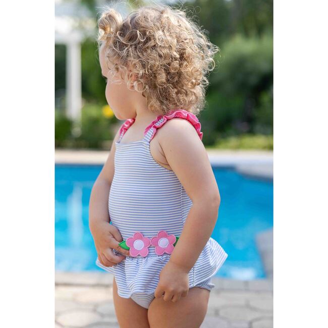 Seersucker Swimsuit With Flowers