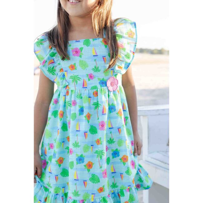 Printed Linen-Look Dress With Flower