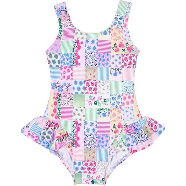 Patchwork Floral Hip Ruffle Swimsuit