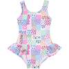 Patchwork Floral Hip Ruffle Swimsuit - One Pieces - 1 - thumbnail