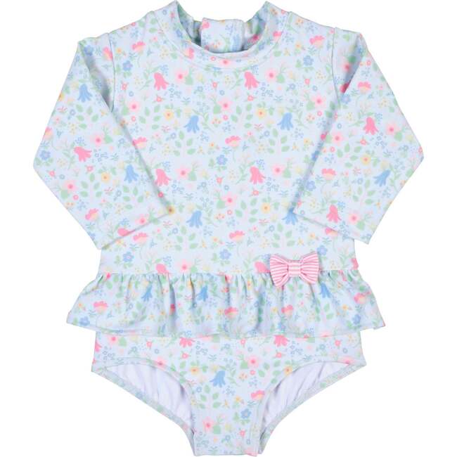 Floral Print One Piece Rashguard with Bow