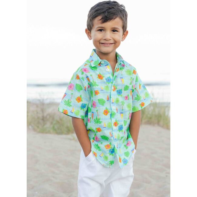 Printed Linen-Look Camp Shirt - T-Shirts - 3