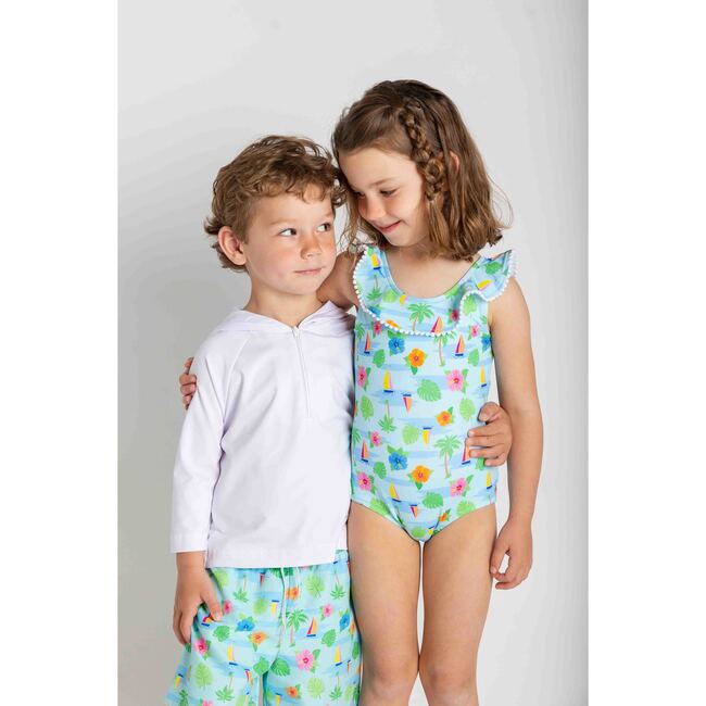 Tropical Print Ruffle Neck Swimsuit - One Pieces - 3