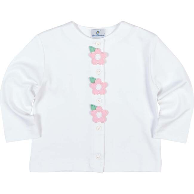 White Knit Cardigan With Flowers