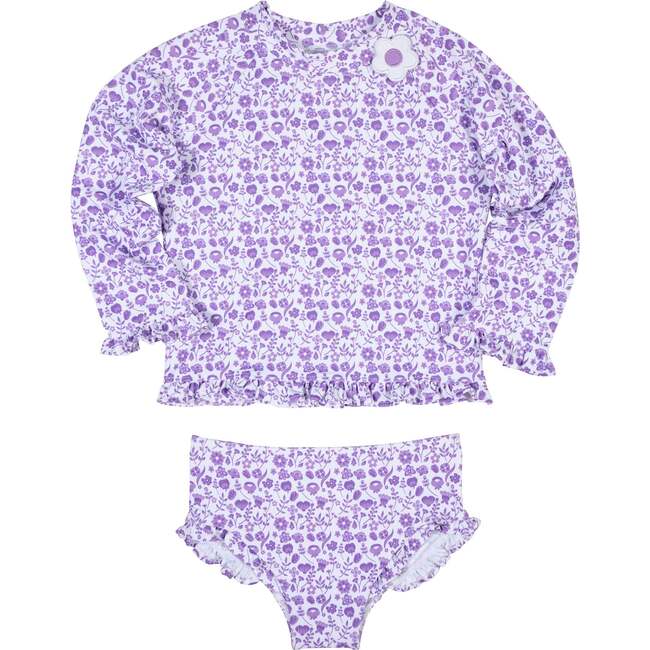 Floral Print Rashguard Swimsuit W/Ruffles