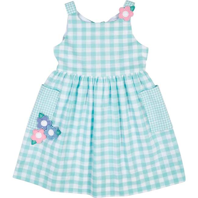 Gingham Linen-Look Dress With Flowers