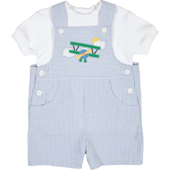 Seersucker Shortall With Airplane - Rompers - 4