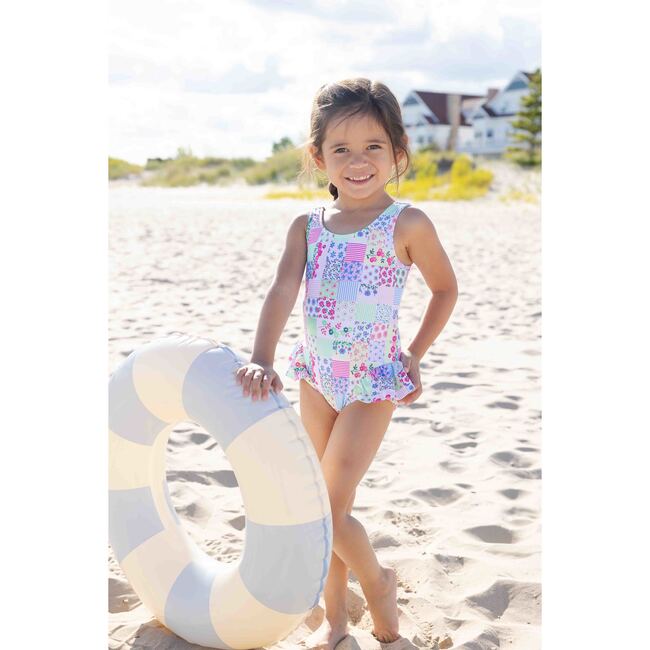 Patchwork Floral Hip Ruffle Swimsuit