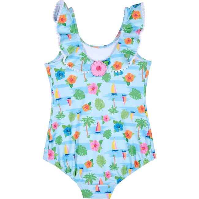 Tropical Print Ruffle Neck Swimsuit - One Pieces - 4
