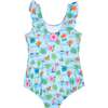 Tropical Print Ruffle Neck Swimsuit - One Pieces - 4
