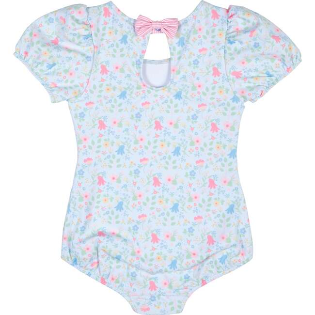 Floral Print Swimsuit with Puff Sleeves - One Pieces - 4