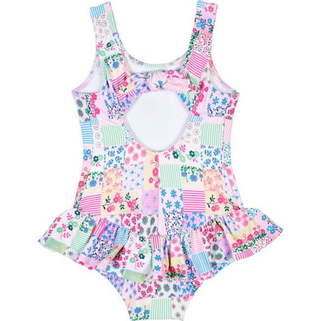 Patchwork Floral Hip Ruffle Swimsuit - One Pieces - 3