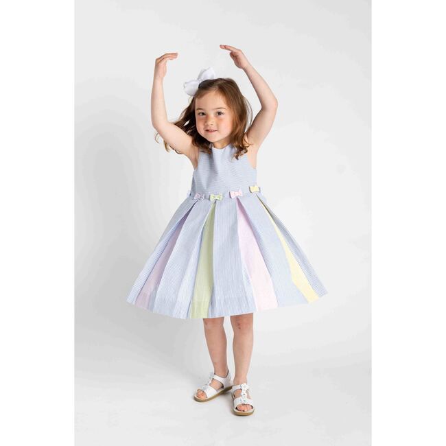 Multicolor Seersucker Pleated Dress