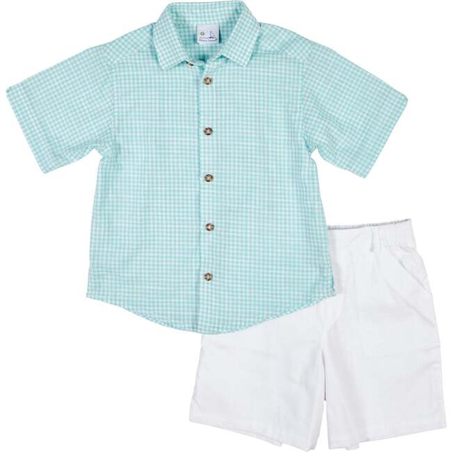 Gingham Linen Look Camp Shirt - T-Shirts - 3