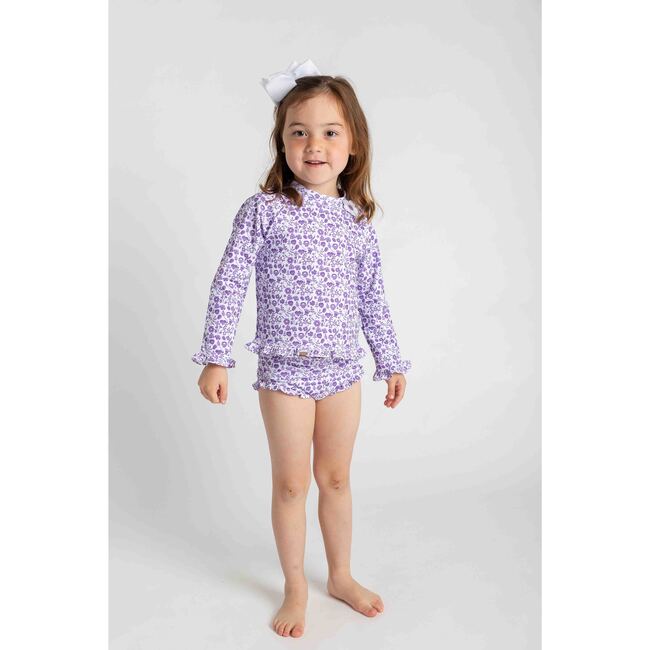 Floral Print Rashguard Swimsuit W/Ruffles