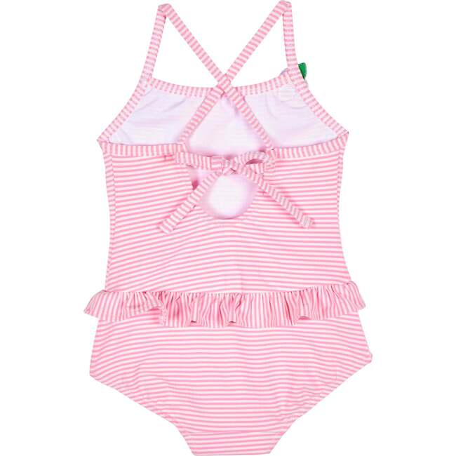 Stripe Seersucker Swimsuit with Flower - One Pieces - 3