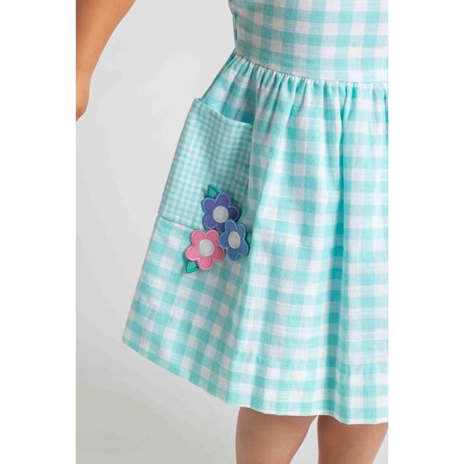 Gingham Linen-Look Dress With Flowers - Dresses - 3