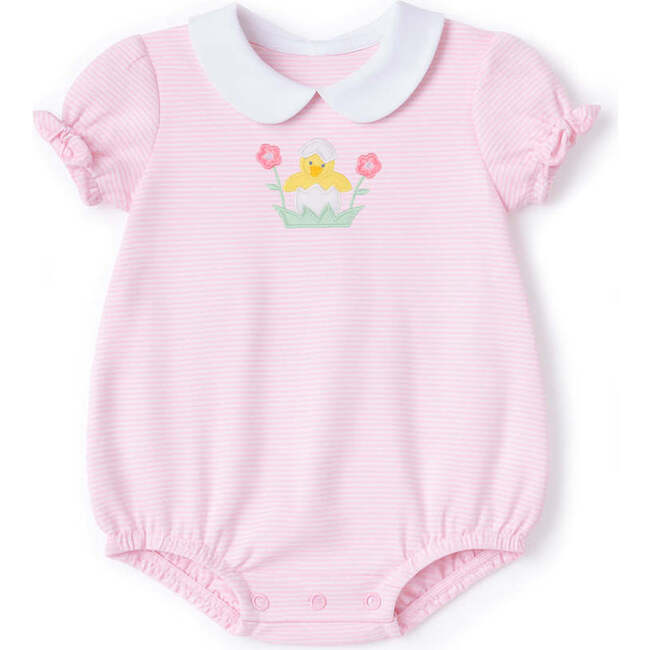 Stripe Knit Romper With Flowers & Chick