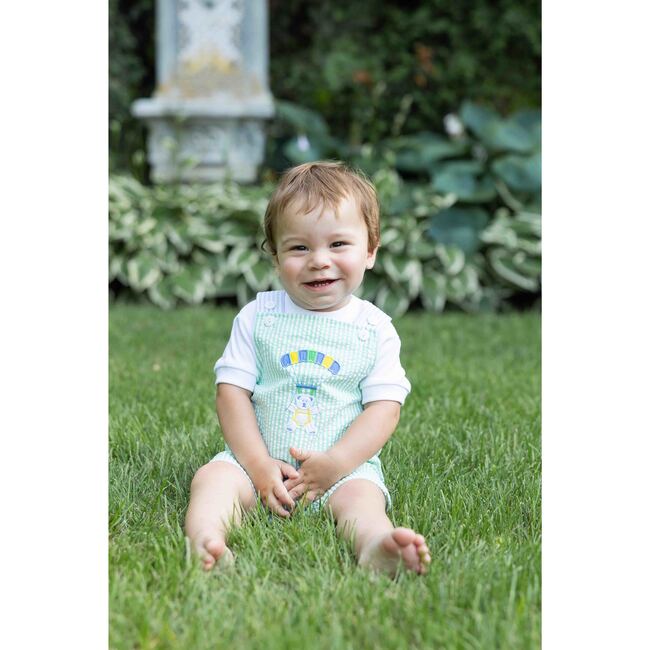 Seersucker Shortall With Parachute Bear