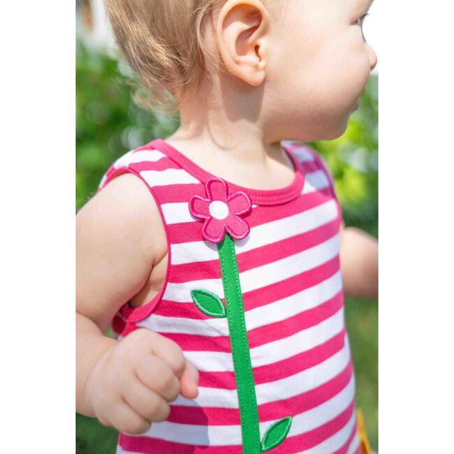 Stripe Knit Romper With Flower - Rompers - 4