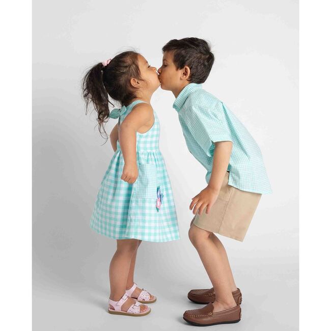 Gingham Linen-Look Dress With Flowers - Dresses - 5